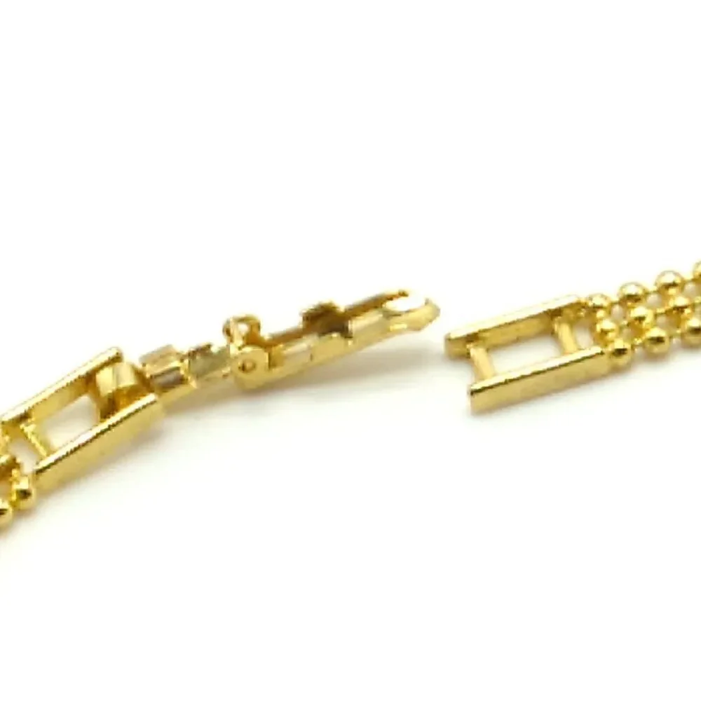 V Shaped Crystal Center Triple Row Delicate Round Gold-tone Beaded Necklace